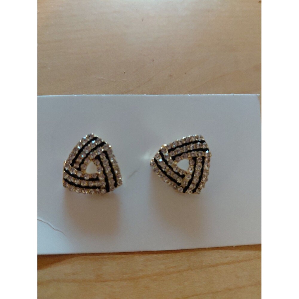 Jeweled Triangle Fashion Stud Earrings Unmarked .75" NEW